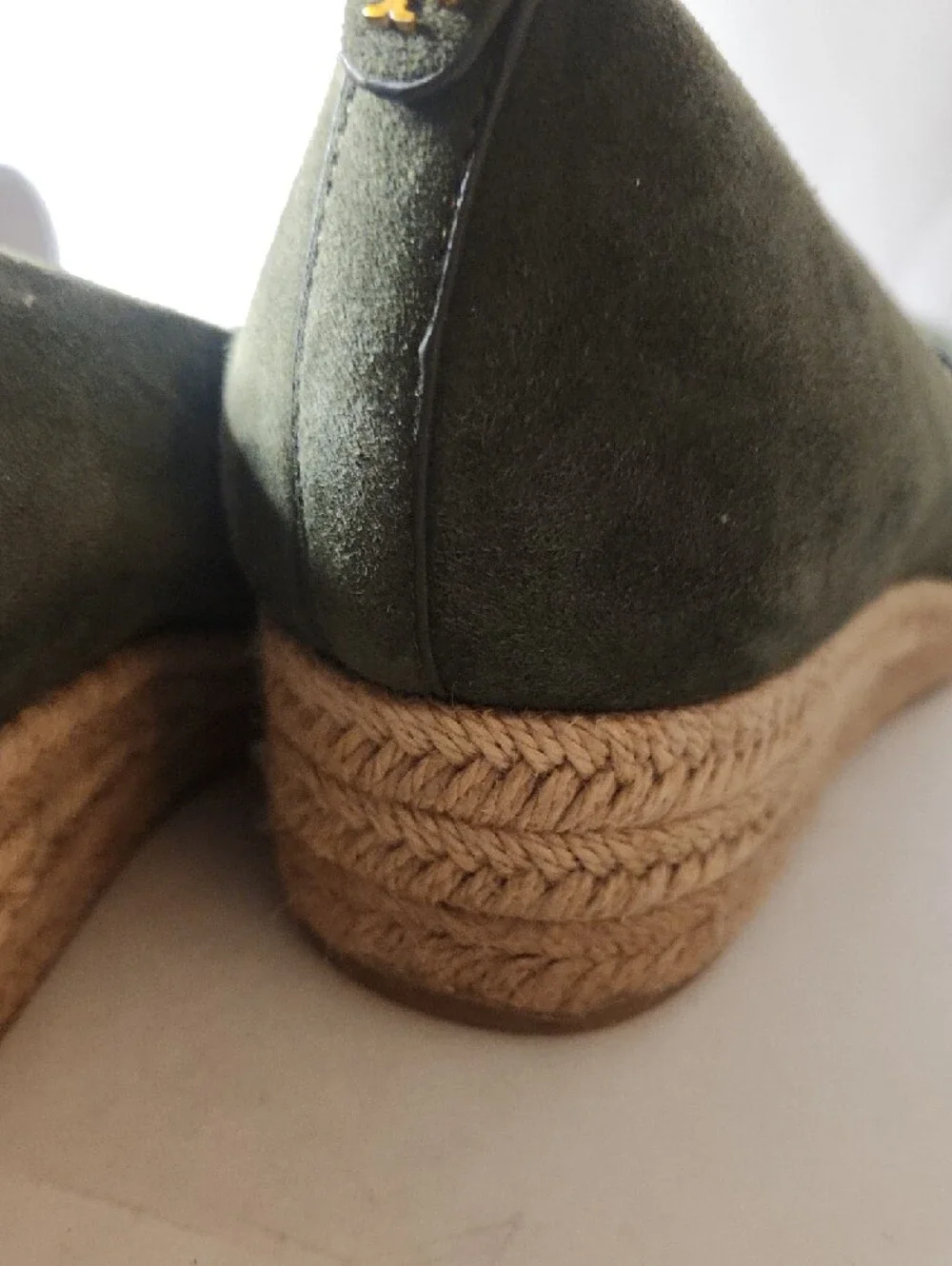 Tory Burch Olive Suede Espadrille Leccio with Natural Jute 10.5 Nwob